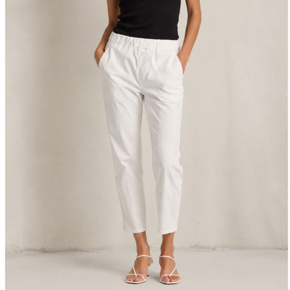 Nili Lotan S Slouchy Cotton Elastic Waist Casablanca Pants $395 Crop White NWT